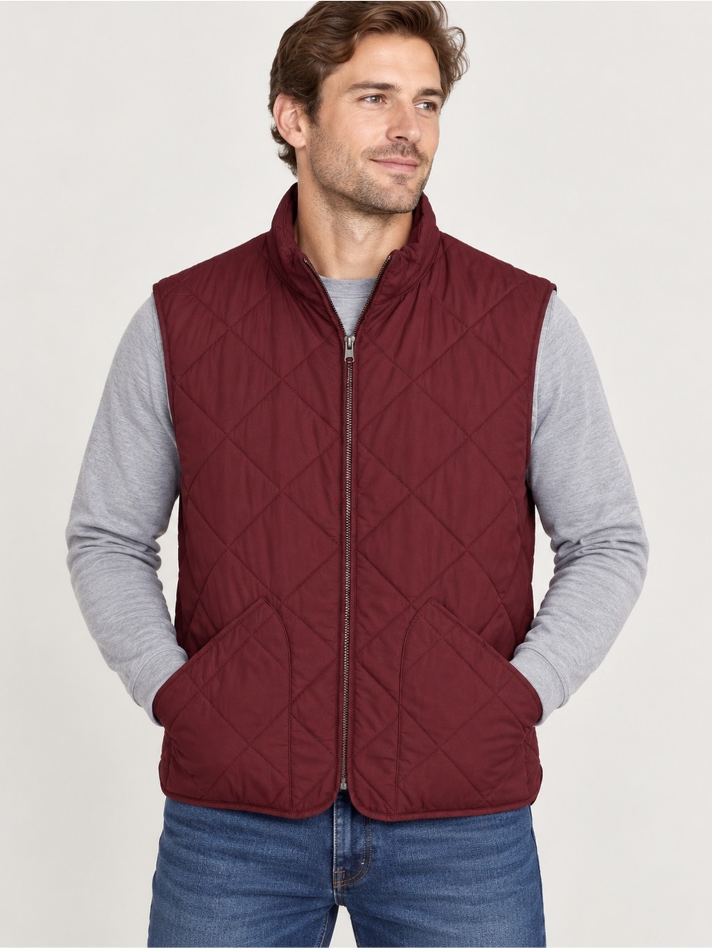 J.Crew Walker Quilted Vest Men’s Large Burgundy Full Zip Lightweight Fall